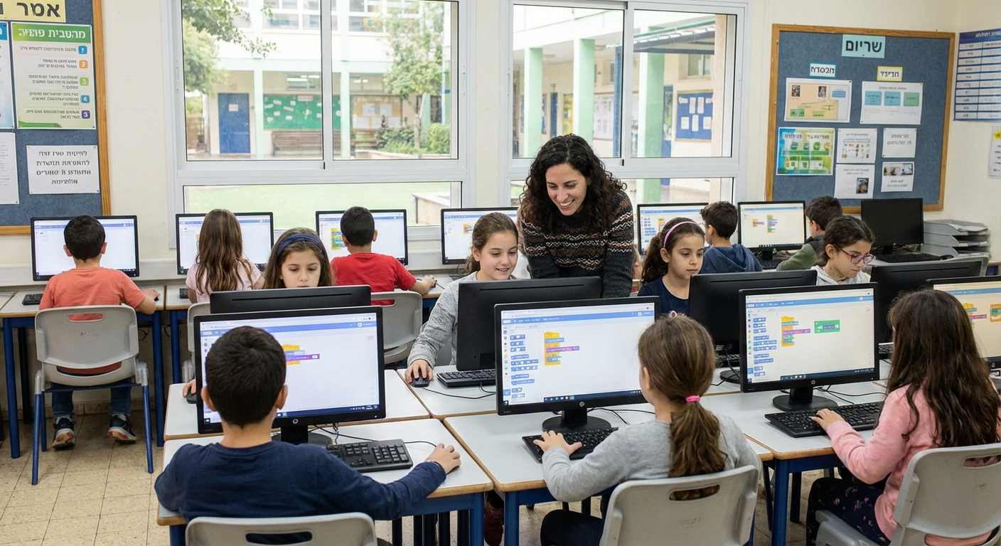 ילדים לומדים סקראץ' בכיתה